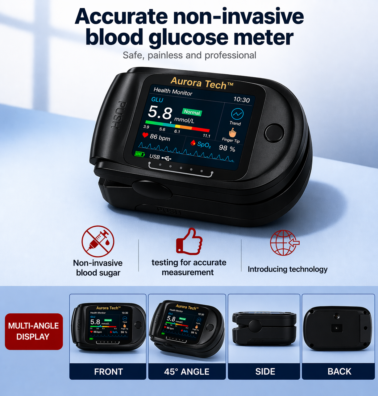 🩺Aurora Tech™ Non-Invasive AI Blood Sugar Analyzer | High-Precision 99.9% Accuracy | TGA Certified